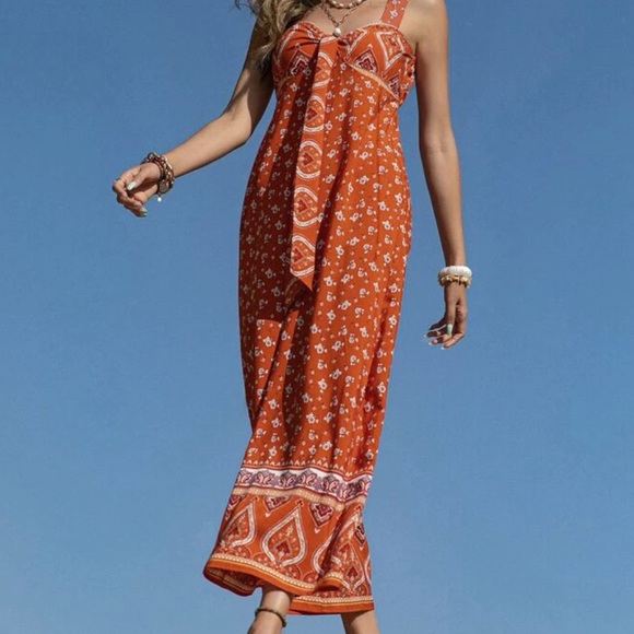 Rusttydustty Floral print knot front Wideleg cami Jumpsuit - Picture 6 of 10